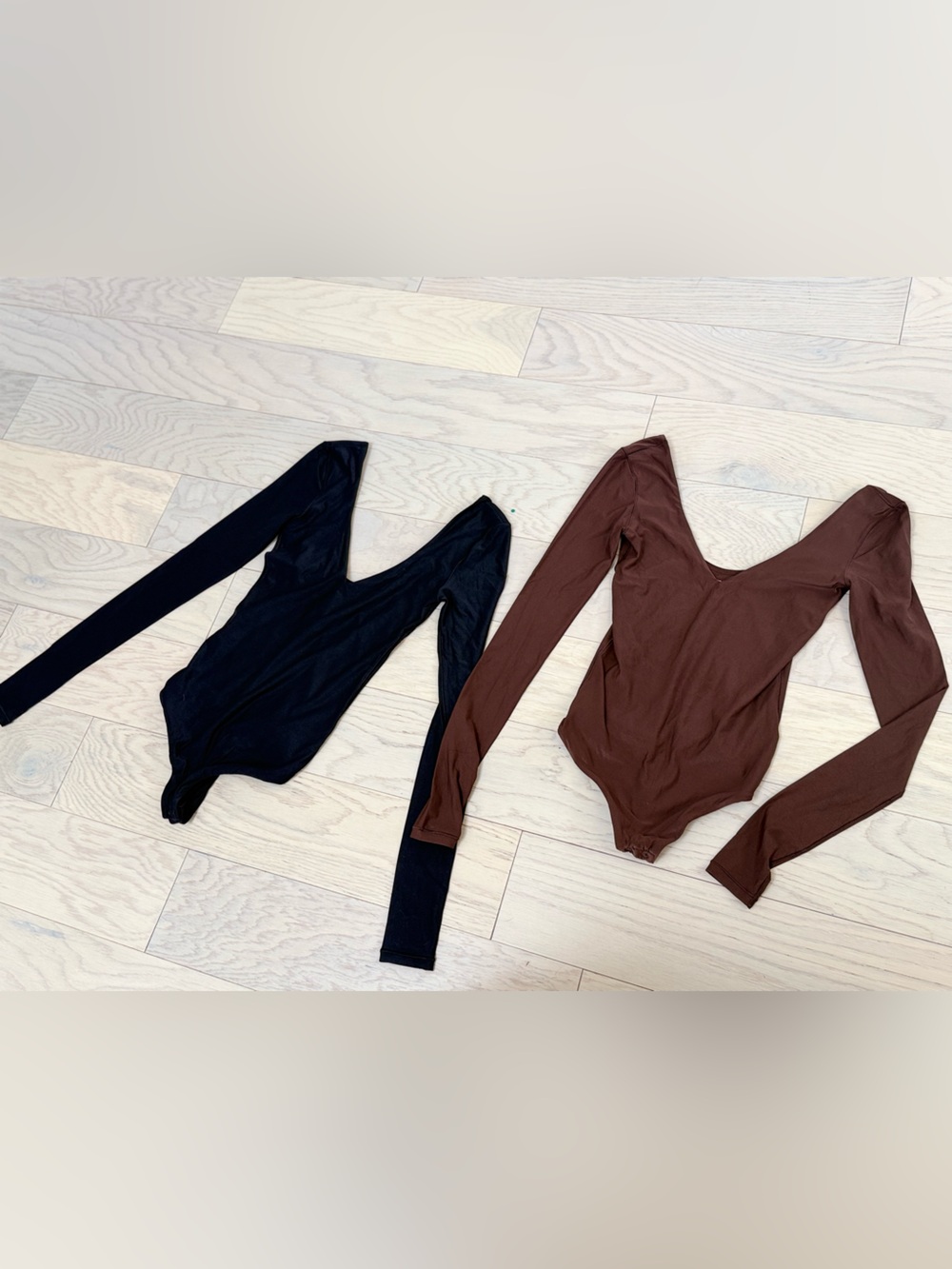 New! Aerie SmoothezBlack and Brown Long Sleeve Bodysuits - Stretchy Crew Neck